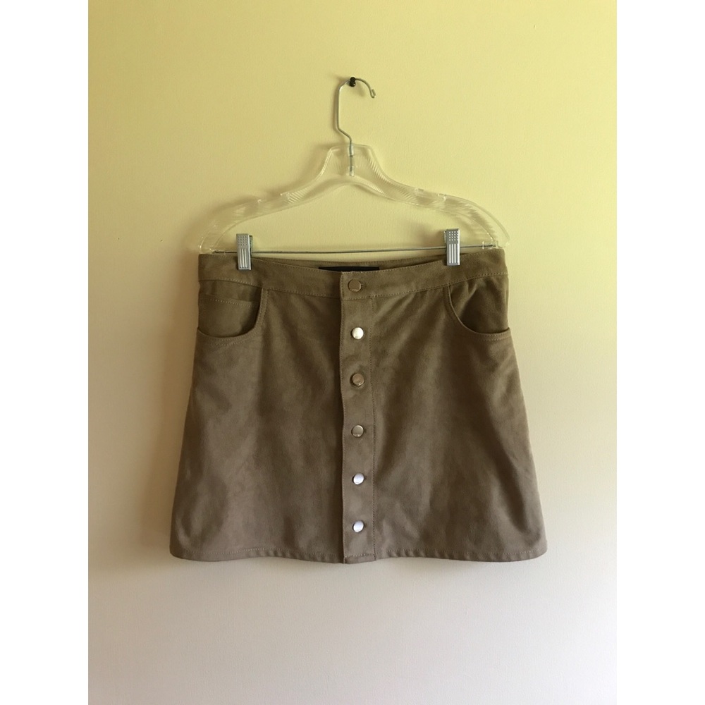 Tan Suede Button Up High Waisted Skirt